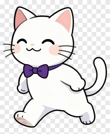 Cartoon Cat With A Purple Bowtie PNG