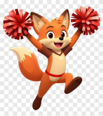 Cheerful Fox Holding Pom Poms PNG