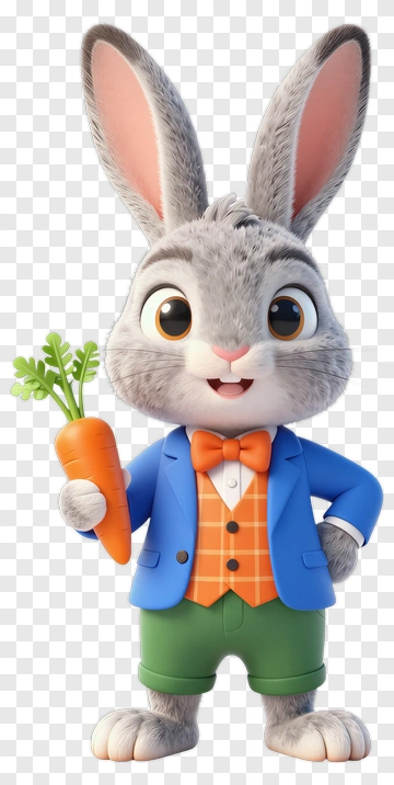 Cartoon Rabbit Holding A Carrot PNG