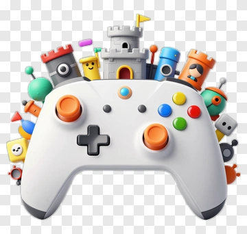 Video Game Controller With Colorful Castle Elements PNG