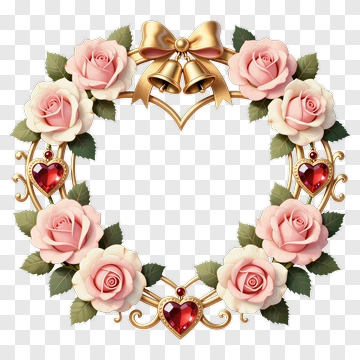 Rose Floral Wreath With Hearts And Bow PNG