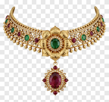 Gold Necklace With Colorful Gemstones PNG