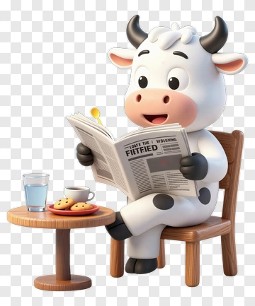 Cartoon Cow Reading A Newspaper PNG