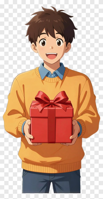Happy Boy Holding A Gift Box PNG