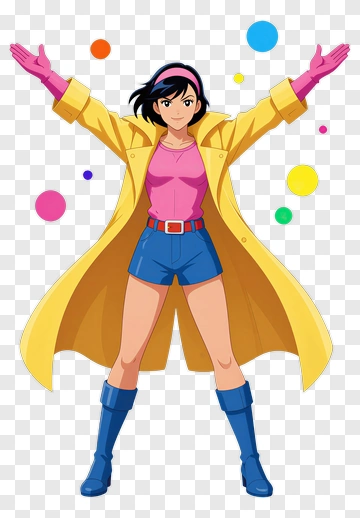Cartoon Character In A Yellow Coat With Colorful Circles PNG