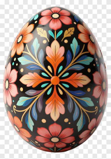 Colorful Easter Egg With Floral Designs PNG