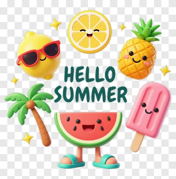 Cartoon Summer Characters With Watermelon And Ice Cream PNG