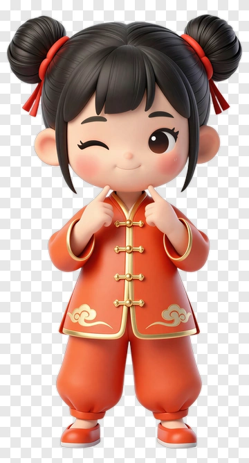 Cartoon Girl Winking In Traditional Outfit PNG
