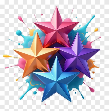 Colorful Star Design With Paint Splashes PNG
