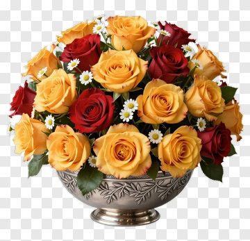 Rose Bouquet In Silver Vase PNG