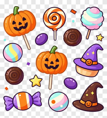 Halloween Candy Collection With Pumpkins And Sweets PNG