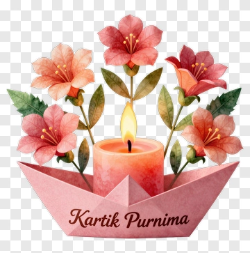 Flower Arrangement With Candle For Kartik Purnima PNG