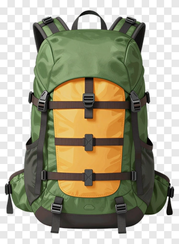 Green And Orange Hiking Backpack PNG