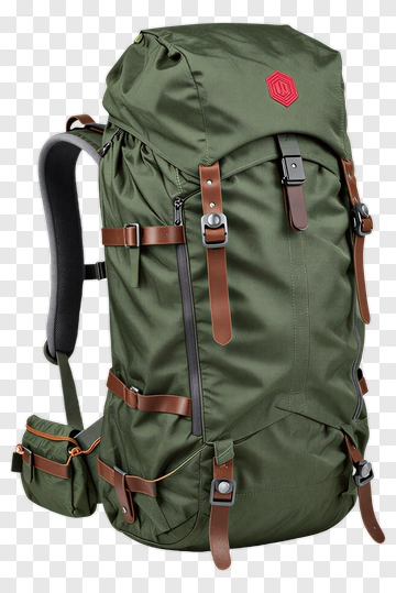 Green Backpack With Brown Straps PNG