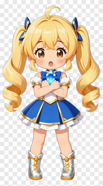 Chibi Girl Holding A Blue Gem PNG