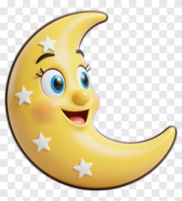 Cartoon Moon With Stars Smiling PNG