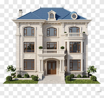 Elegant House With Blue Roof PNG