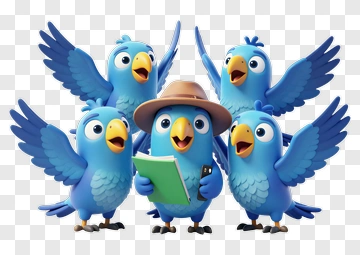Cartoon Blue Birds Group Holding A Book PNG