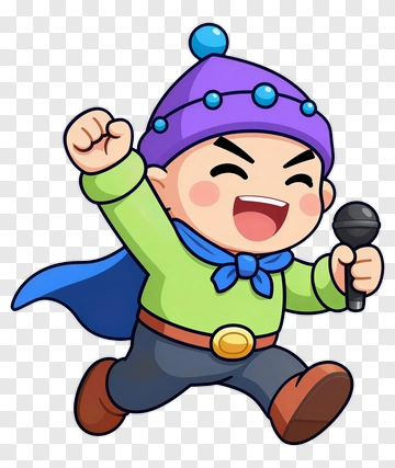 Cartoon Boy Singing With A Microphone PNG
