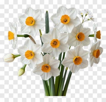 Flower Bouquet With White And Yellow Daffodils PNG