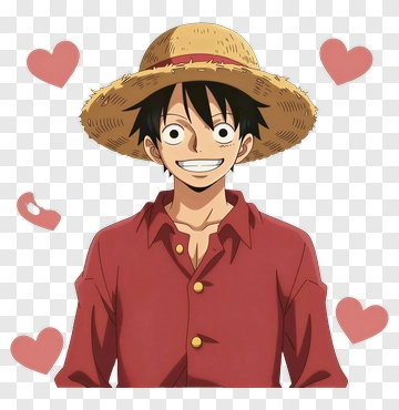 Cartoon Character With Straw Hat And Hearts PNG