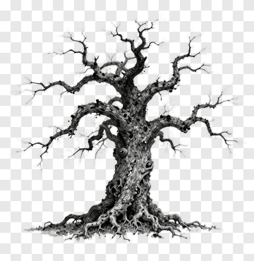 Black And White Gnarled Tree PNG