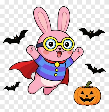 Cartoon Rabbit Superhero With Halloween Pumpkin PNG