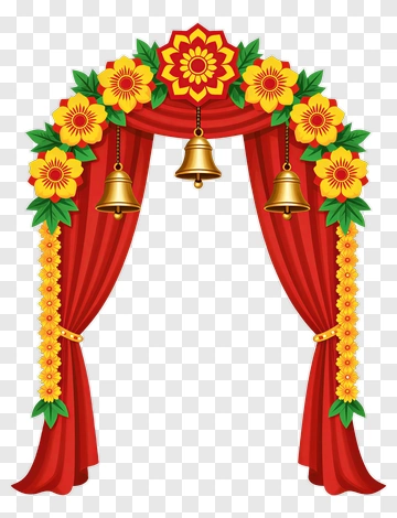 Decorative Red Arch With Bells And Flowers PNG