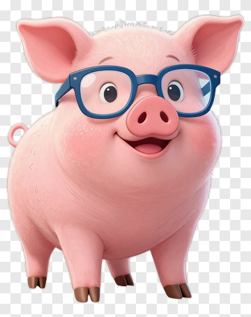 Cartoon Pig Wearing Glasses PNG