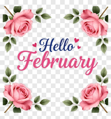 Hello February With Pink Roses PNG