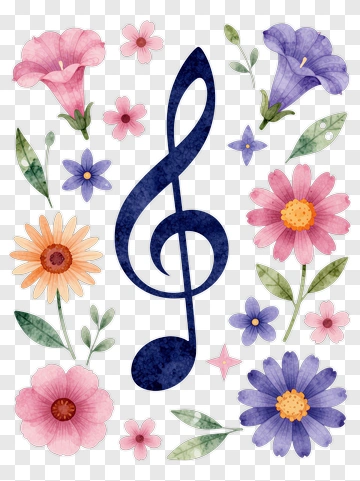 Musical Note Surrounded By Colorful Flowers PNG