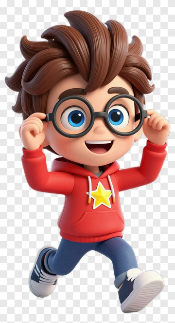 Cartoon Boy Running With Glasses PNG