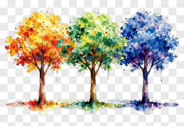 Colorful Watercolor Trees PNG