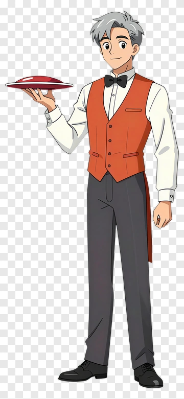 Cartoon Waiter Holding A Plate PNG