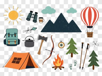 Camping Equipment And Nature Elements PNG