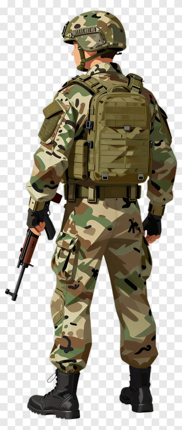 Soldier In Camouflage Uniform With Rifle PNG