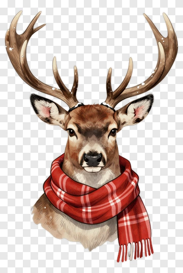 Cartoon Deer Wearing A Red Scarf PNG