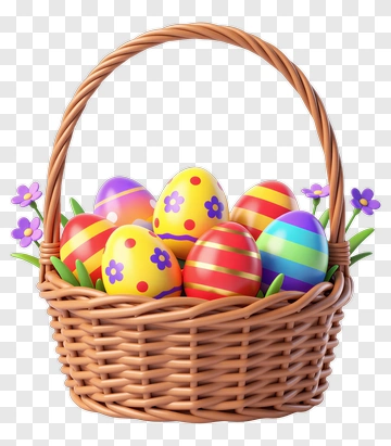 Easter Basket Filled With Colorful Eggs PNG
