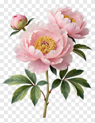 Pink Peony Flowers With Green Leaves PNG