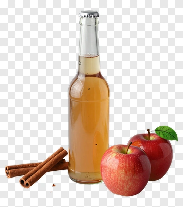Bottle Of Apple Cider With Fresh Apples And Cinnamon Sticks PNG