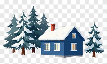 Winter Cabin Surrounded By Snowy Pine Trees PNG