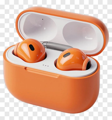 Orange Wireless Earbuds With Charging Case PNG
