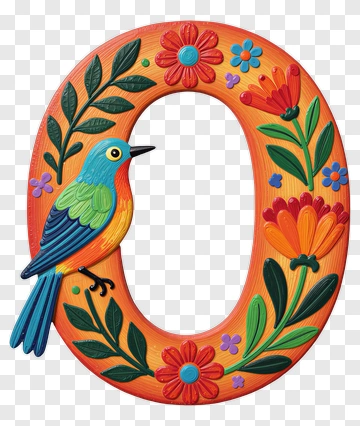 Colorful Decorative Number Zero With Bird And Flowers PNG