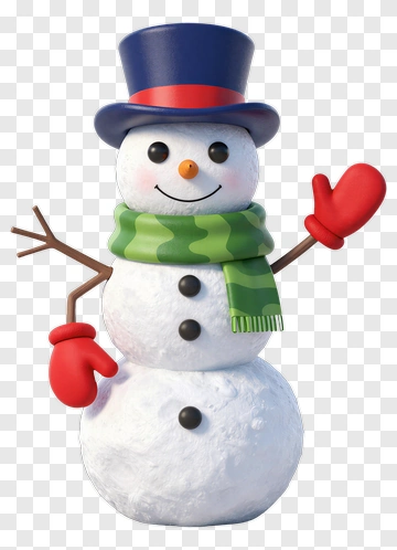 Cartoon Snowman Wearing A Green Scarf And Blue Hat PNG