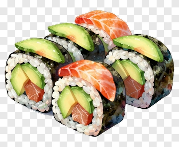 Colorful Sushi Rolls With Salmon And Avocado PNG