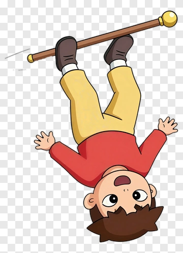 Cartoon Boy Hanging Upside Down PNG