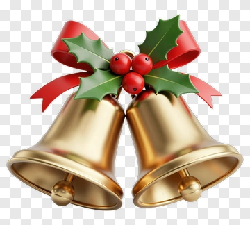 Christmas Bells With Holly And Ribbon PNG