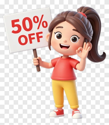 Cartoon Girl Holding A Discount Sign PNG