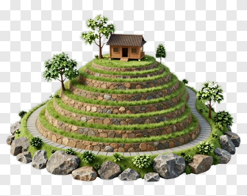 3D House On A Terraced Hill PNG