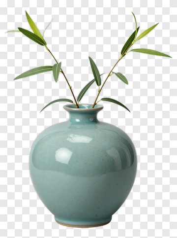 Ceramic Vase With Green Leaves PNG